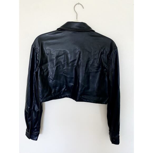 Revolve L’Academie Fearless Cropped Black Leather Shirt Jacket Sz XS - Picture 7 of 13